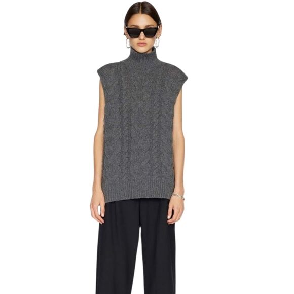 Frame Denim Cable Knit Grey Wool Turtleneck Sweater Vest Size Small - Picture 1 of 7